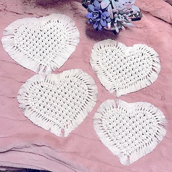 🆕🌸»-Handmade-»bÖhÖ-» [Set 4] Macrame Woven Flower Design Trivets | XL Coasters - Picture 16 of 17
